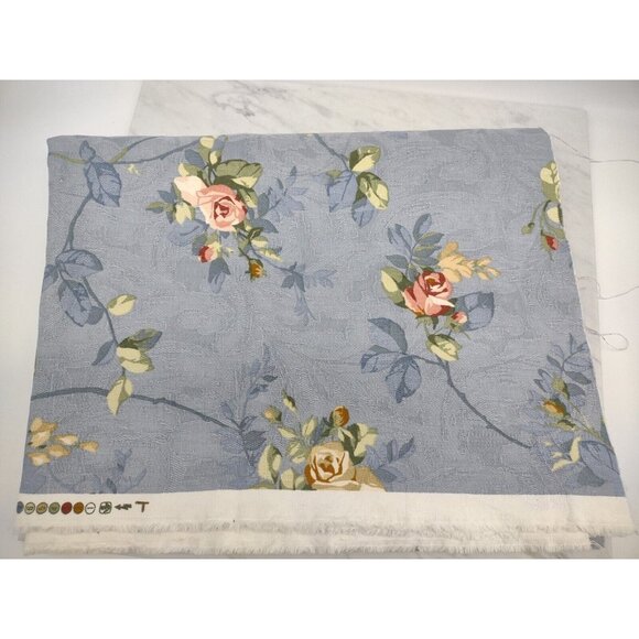 Vintage 1999 Richloom Upholstery Drapery Fabric Blue w/ Roses 1 Yard 56x36 *SEE - Picture 4 of 7